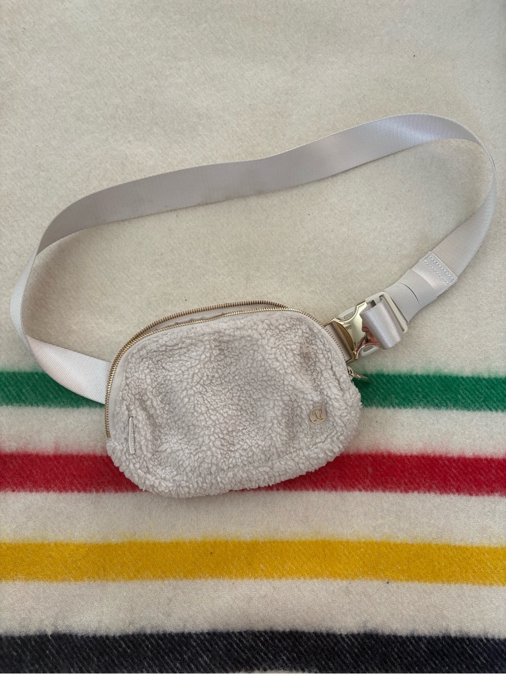 lululemon athletica Ivory Sherpa Crossbody Belt Bag with Gold Hardware